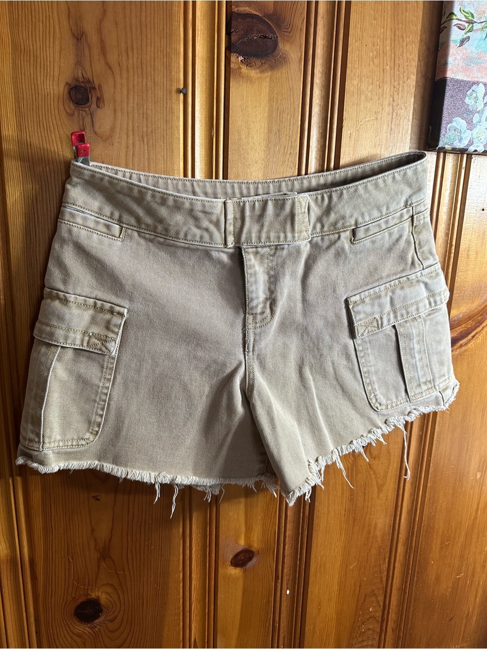 BDG Tan Cargo Cutoff Shorts with Frayed Hem